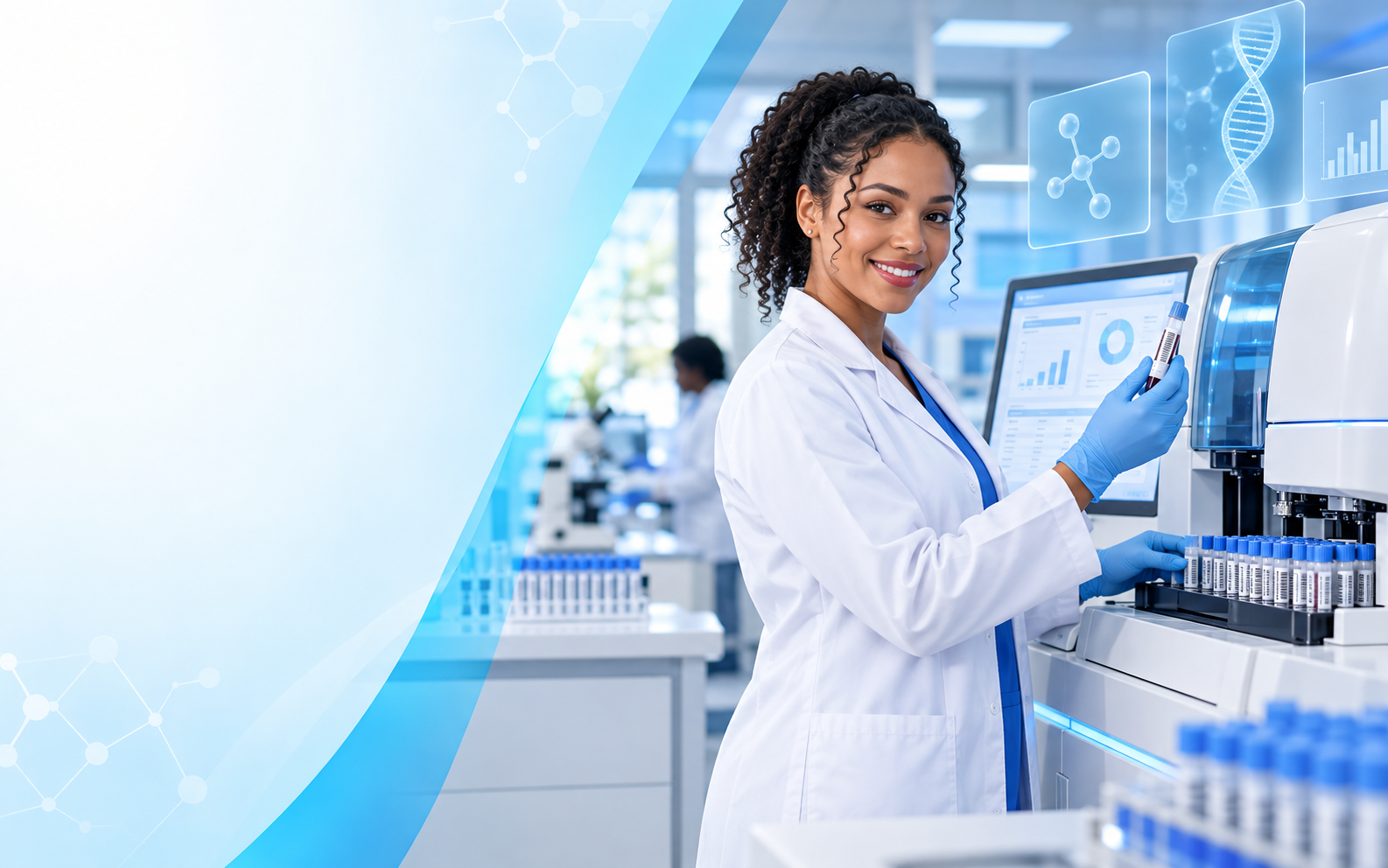Medical laboratory scientist operating a modern laboratory information system